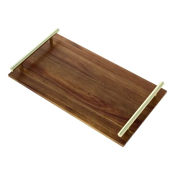 Eco-Friendly Rectangular Natural Acacia Wood Handle Tray