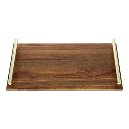Eco-Friendly Rectangular Natural Acacia Wood Handle Tray