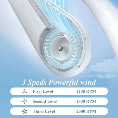 3-Speed Adjustment USB Rechargeable Bladeless Neck Fan