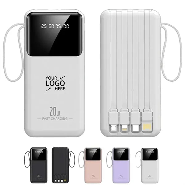 20000mAh Portable Power Bank with 4 Cables & Flashlights