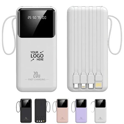 20000mAh Portable Power Bank with 4 Cables & Flashlights