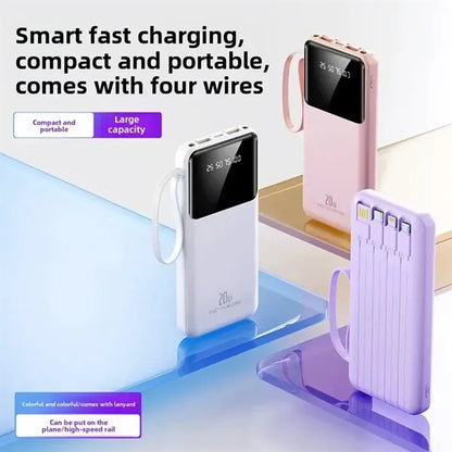 20000mAh Portable Power Bank with 4 Cables & Flashlights