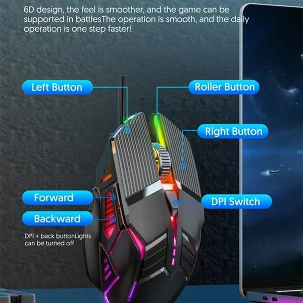 3200 dpi Ergonomic Wired Gaming Led Silent Mouse