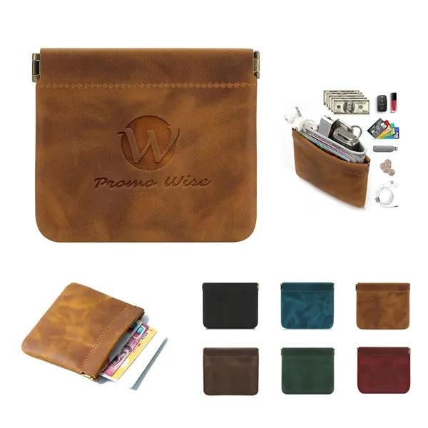 Genuine Leather Squeeze Magnetic Portable Mini Coin Purses