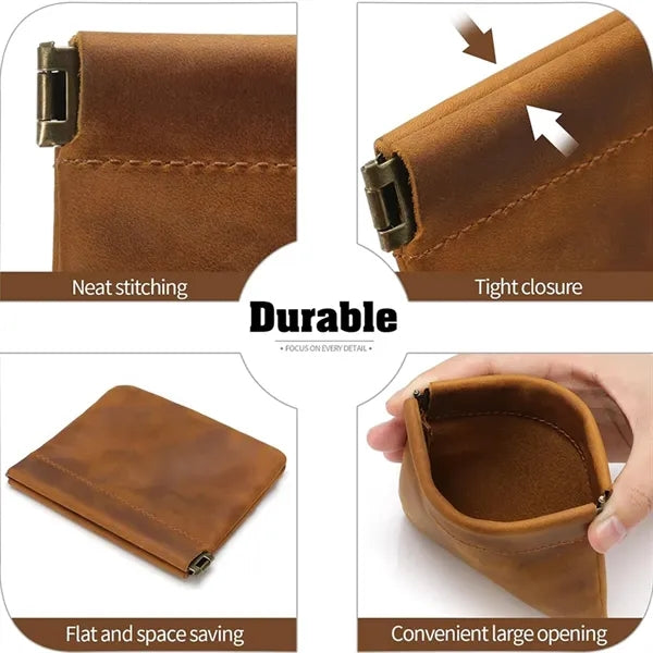 Genuine Leather Squeeze Magnetic Portable Mini Coin Purses