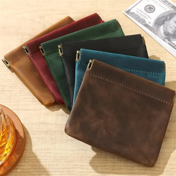 Genuine Leather Squeeze Magnetic Portable Mini Coin Purses