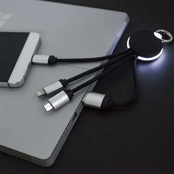 3 in 1 LED Multi-Charging Cable Keychain with Custom Logo