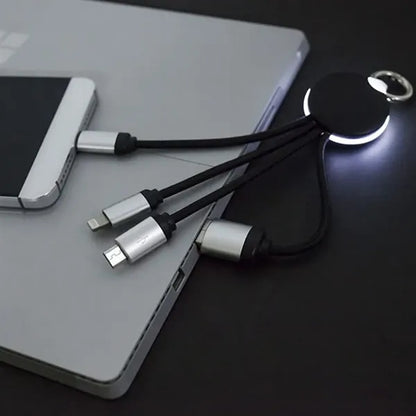 3 in 1 LED Multi-Charging Cable Keychain with Custom Logo