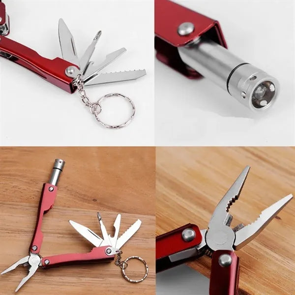 Folding Multi Tool Pliers with LED Light Keychain
