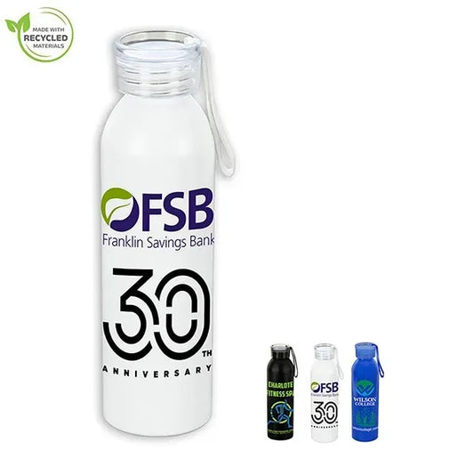 22 OZ Recycled RPET Aluminum Bottle With Carry Strap Lid