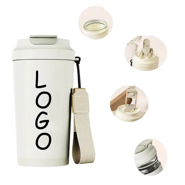 Travel Glass Mug With Straw And Flip Lid