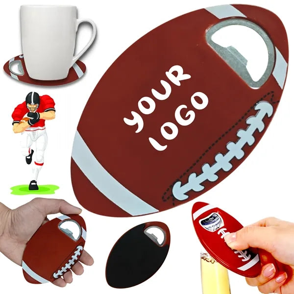 Full Color Custom Football Shape Coaster With Bottle Opener