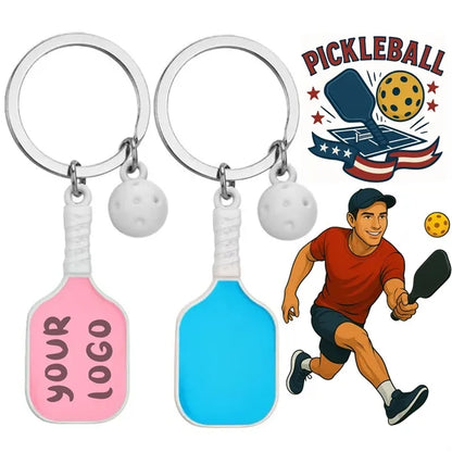 Custom Metal Pickleball Keychain With Mini Paddle And Ball