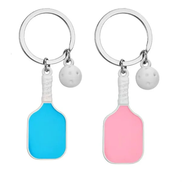 Custom Metal Pickleball Keychain With Mini Paddle And Ball