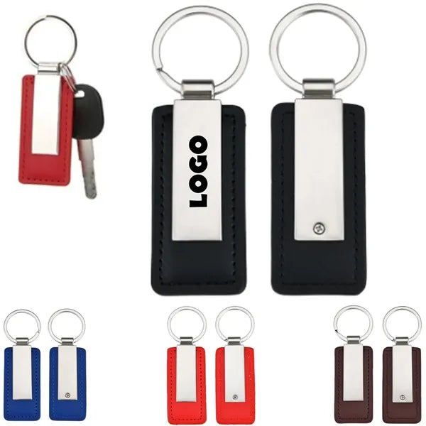 Metal Car Keychain With PU Leather