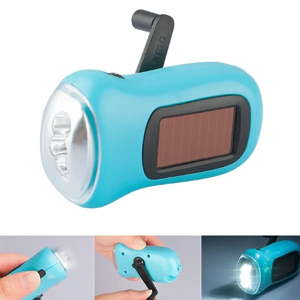 Hand Crank LED Flashlight with Solar Panel