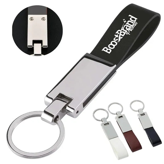 Leather Strap Keychain with Metal Accent
