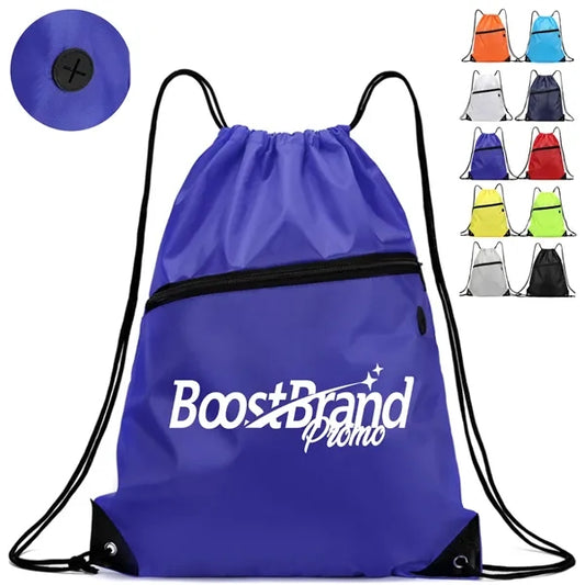 Drawstring Bag with Front Zipper Pocket