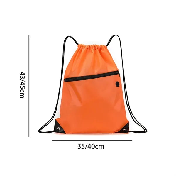 Drawstring Bag with Front Zipper Pocket