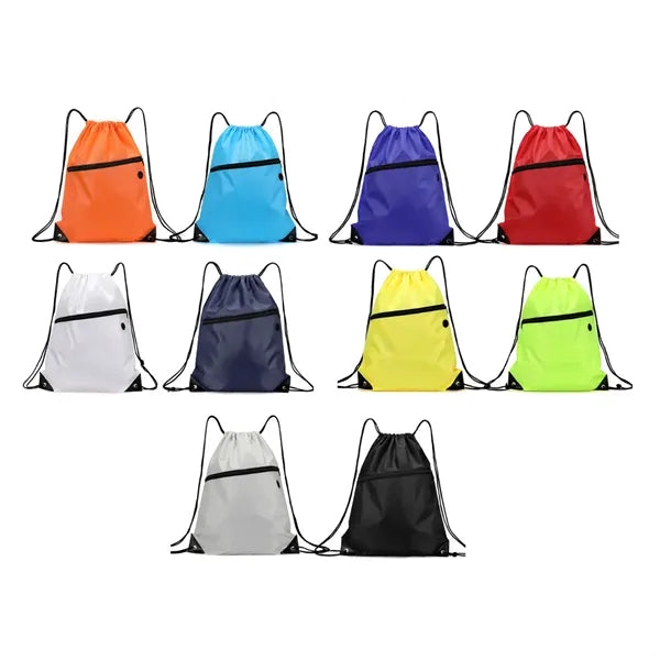 Drawstring Bag with Front Zipper Pocket