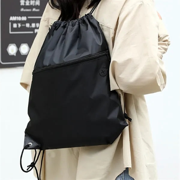 Drawstring Bag with Front Zipper Pocket