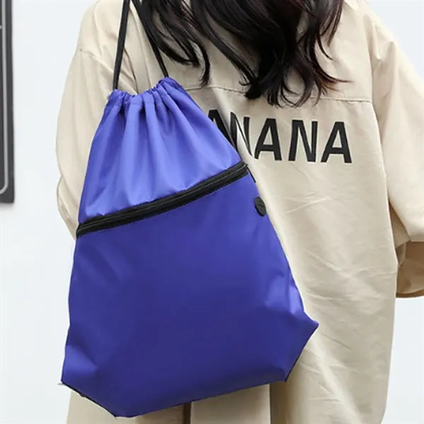Drawstring Bag with Front Zipper Pocket