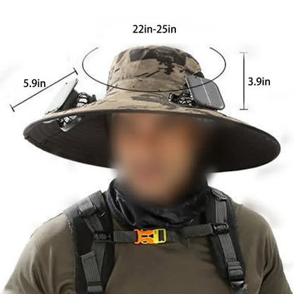 Wide Brim Sun Hat With 2 Solar Fan USB Charging