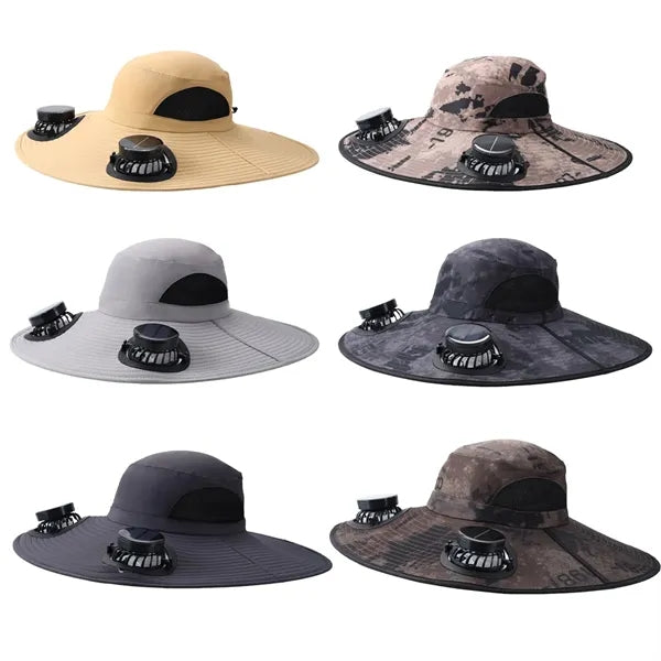 Wide Brim Sun Hat With 2 Solar Fan USB Charging