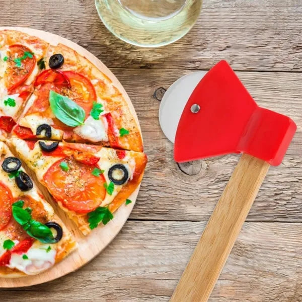 Axe Shaped Pizza Cutter with Bamboo Handle