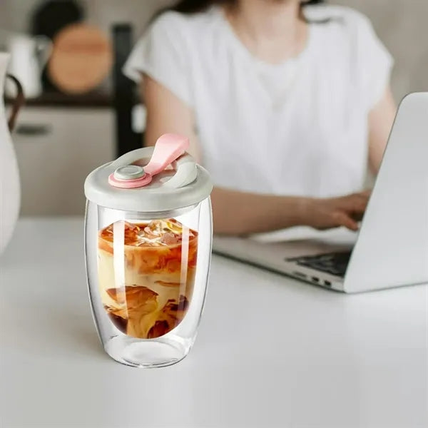 12oz. Double Wall Insulated Glass Tumbler with Lid