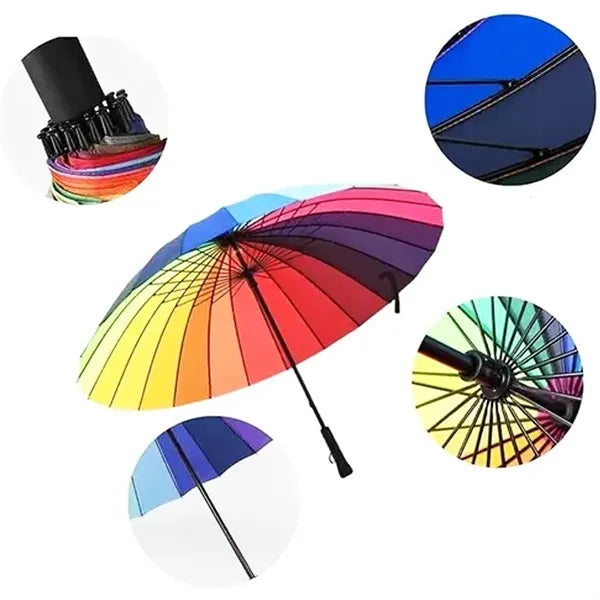Rainbow Panel Umbrella with Hook Handle