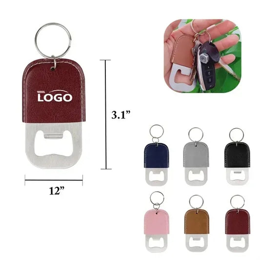 MOQ100 PU Stainless Steel Bottle Opener Keychain