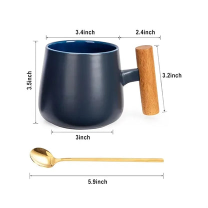 Ceramic Mug with Wooden Handle and Lid