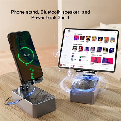 Phone Stand with Wireless Bluetooth Speaker and Power Bank