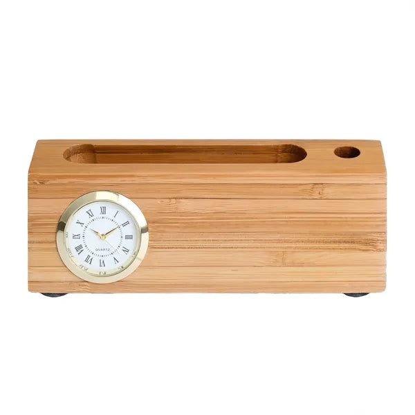 Bamboo Business Card and Pen Holder Clock