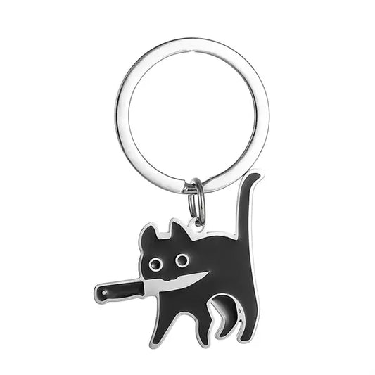 Funny Black Cat Knife Keychain
