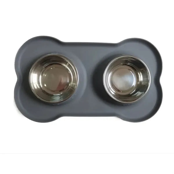 Spill-Proof Silicone Stainless Steel Double Dog Bowl