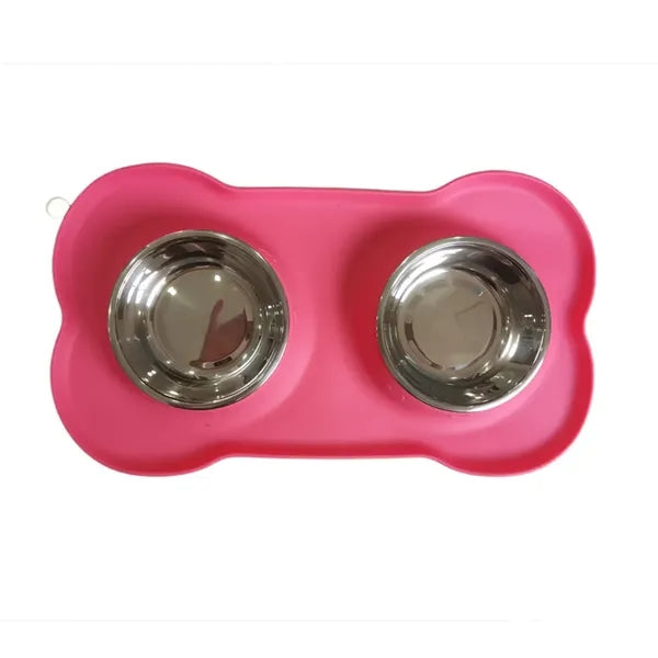 Spill-Proof Silicone Stainless Steel Double Dog Bowl
