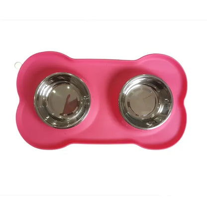 Spill-Proof Silicone Stainless Steel Double Dog Bowl