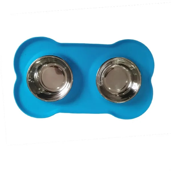 Spill-Proof Silicone Stainless Steel Double Dog Bowl