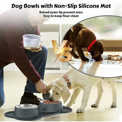 Spill-Proof Silicone Stainless Steel Double Dog Bowl
