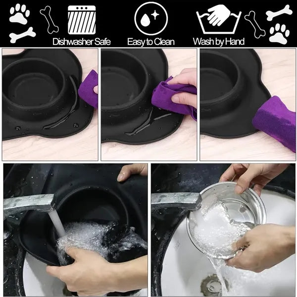 Spill-Proof Silicone Stainless Steel Double Dog Bowl