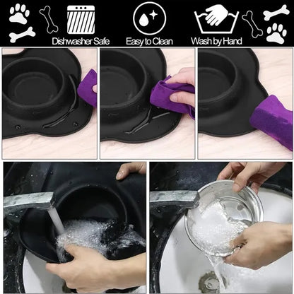 Spill-Proof Silicone Stainless Steel Double Dog Bowl