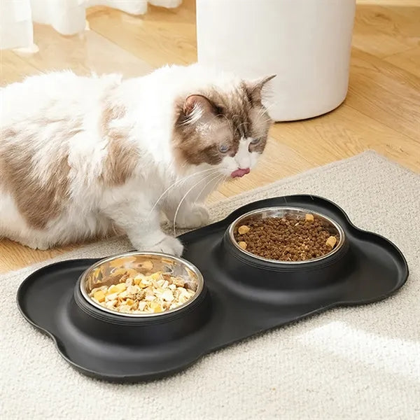 Spill-Proof Silicone Stainless Steel Double Dog Bowl