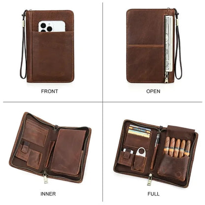Genuine Leather Crazy Horse Vintage Wrist Cigar Case