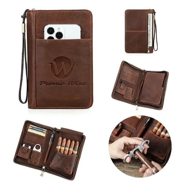Genuine Leather Crazy Horse Vintage Wrist Cigar Case