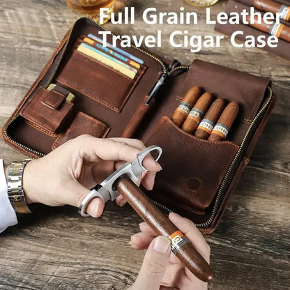 Genuine Leather Crazy Horse Vintage Wrist Cigar Case