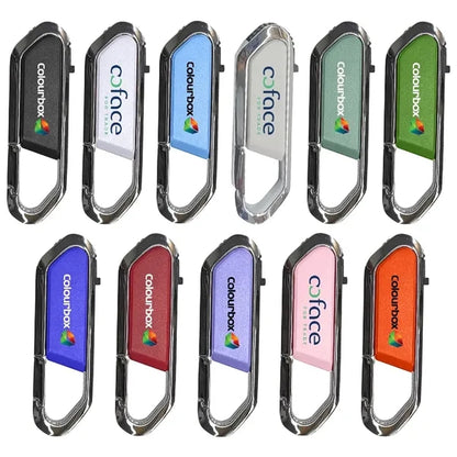 Carabiner USB Drive With Metal Rim And Capless Push/Retract