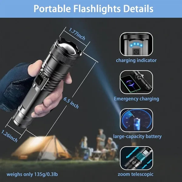 Outdoor 3 Lighting Modes Zoomable Rechargeable Flashlight