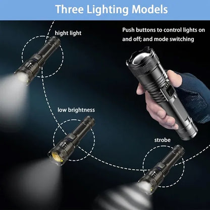 Outdoor 3 Lighting Modes Zoomable Rechargeable Flashlight
